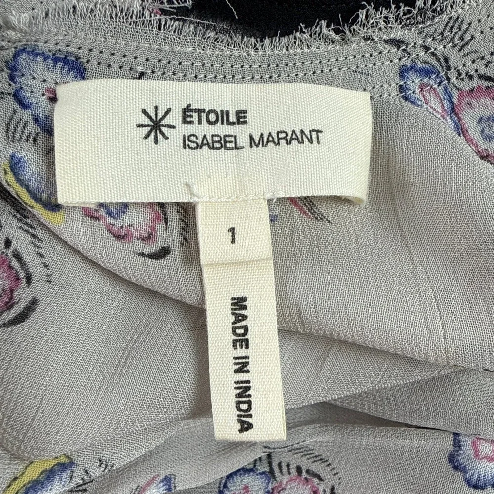 Etoile Isabel Marant Floral Silk Viscose Peplum Blouse Grey Pink Size 1 Small